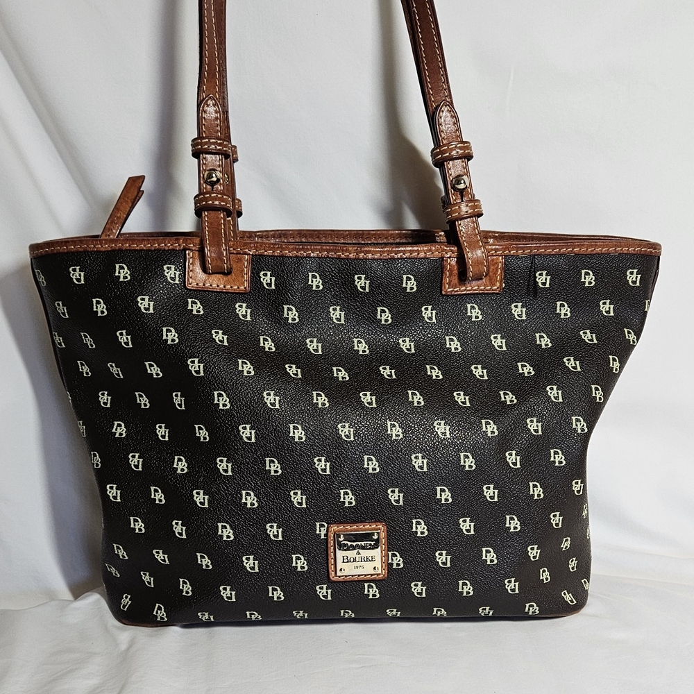 Dooney & Bourke Black Tote with Brown Leather Trim